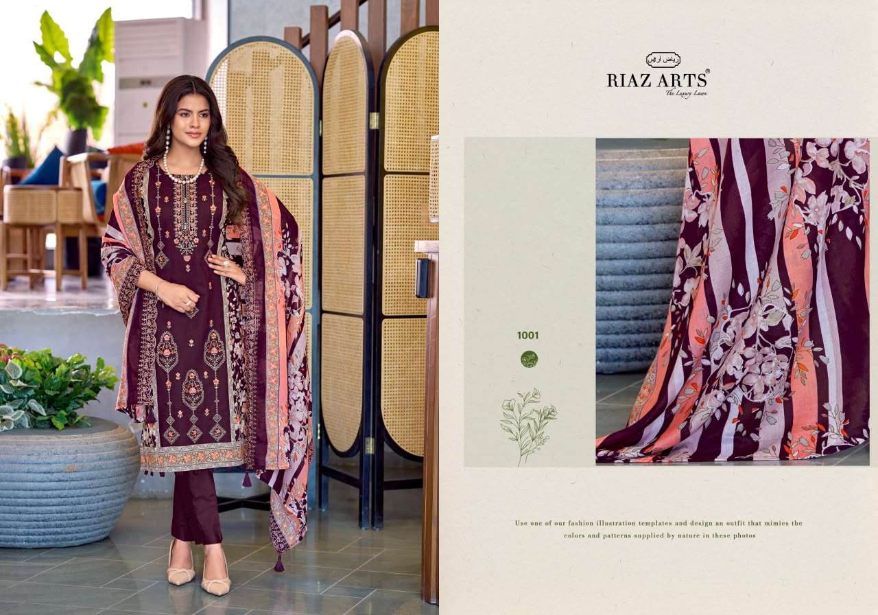 RIAZ ARTS ZEENAT TOP & DUP WORK LAWN COTTON SALWAR KAMEEZ CATALOGUE RESELLER GUJARAT 